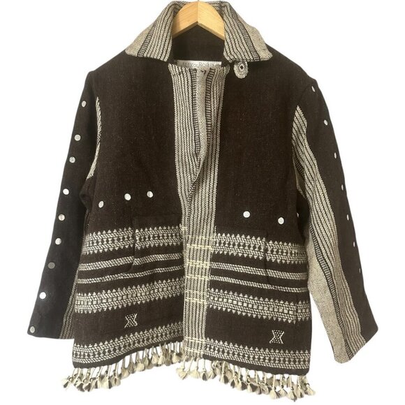 Alix of Bohemia Embroidered Handwoven Brown Blanket Jacket Size XS Western Boho - Picture 6 of 16